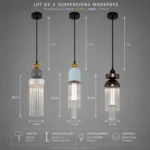 Pack de 3 suspensions Totem en verre ficelé – Image 6
